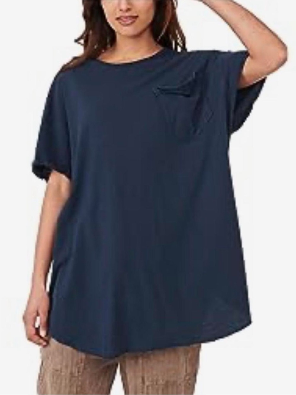 Free People Oversized Navy Short Sleeve Pocket Tee